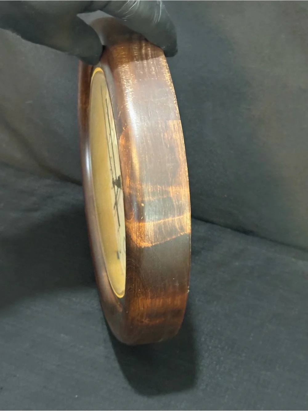 vintage Mid century Modern 11” Sunbeam round wooden wall clock works!